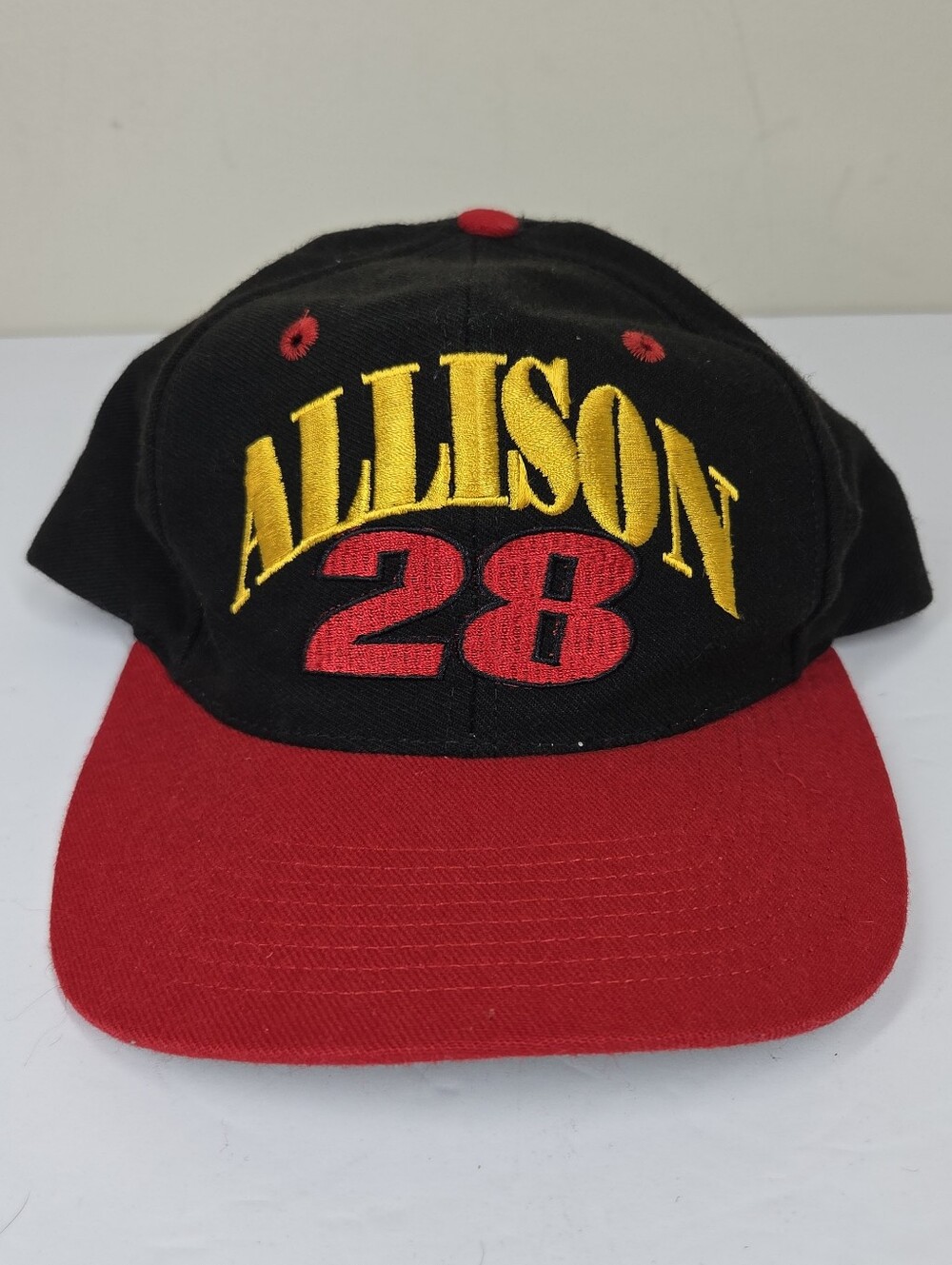 Vtg 90s Davey Allison #28 NASCAR Hat Red Black Snapback A-Star Cap Racing
